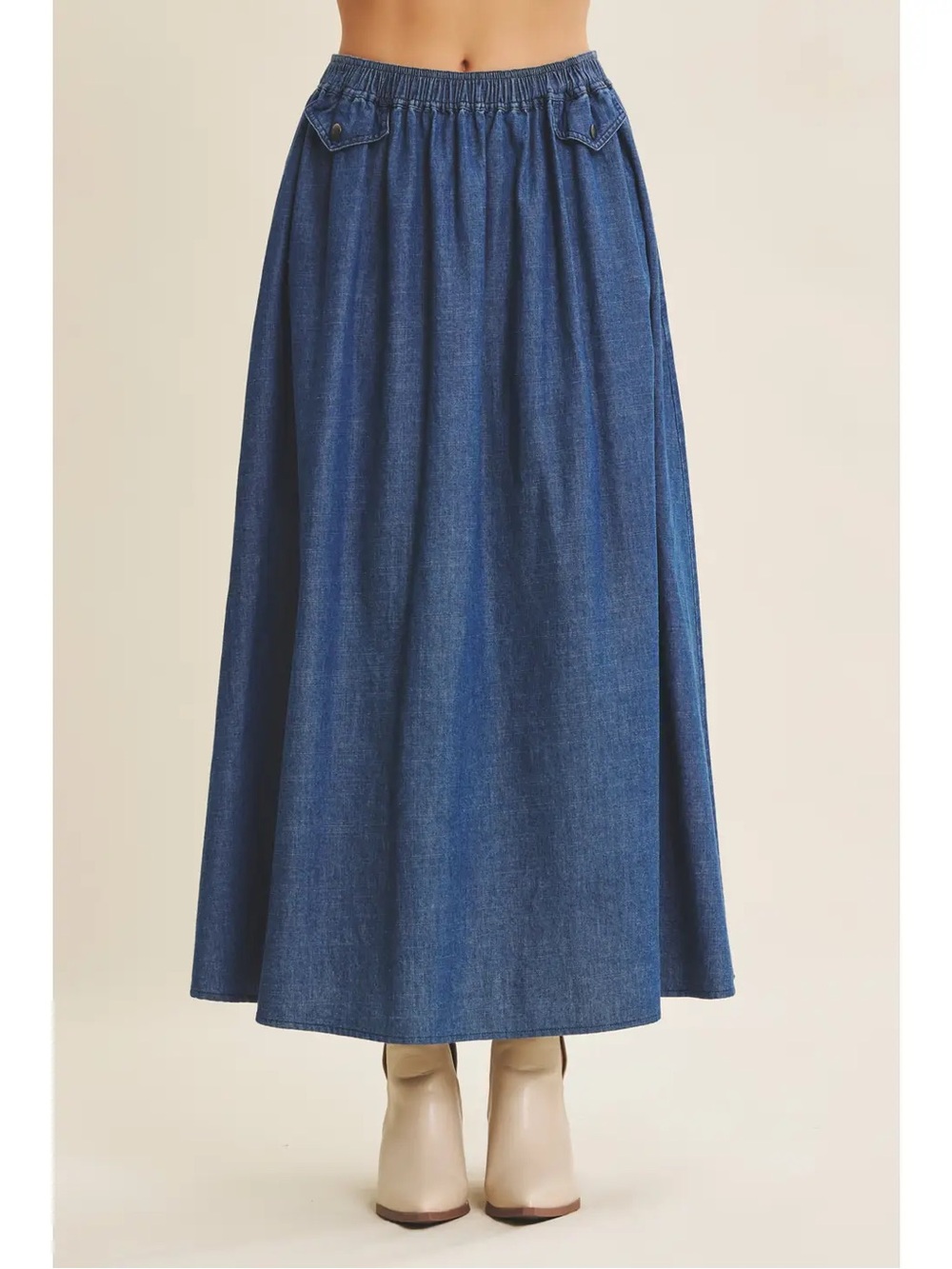 (303) Undeniably Wearable Washed Denim Flare Midi Skirt - NWT
